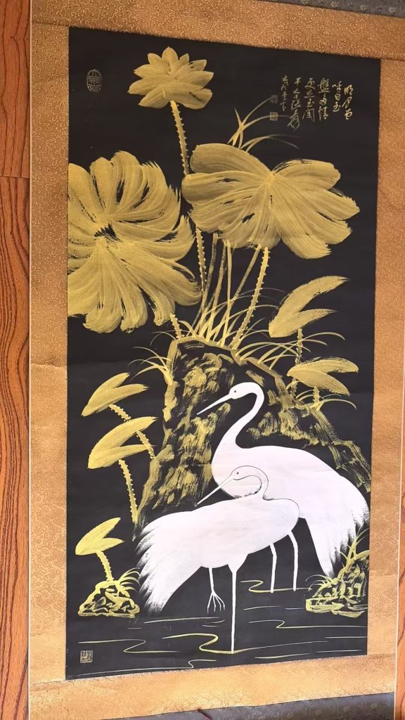 图片[1]-张大千《荷花白鹭》-嘉诚艺术