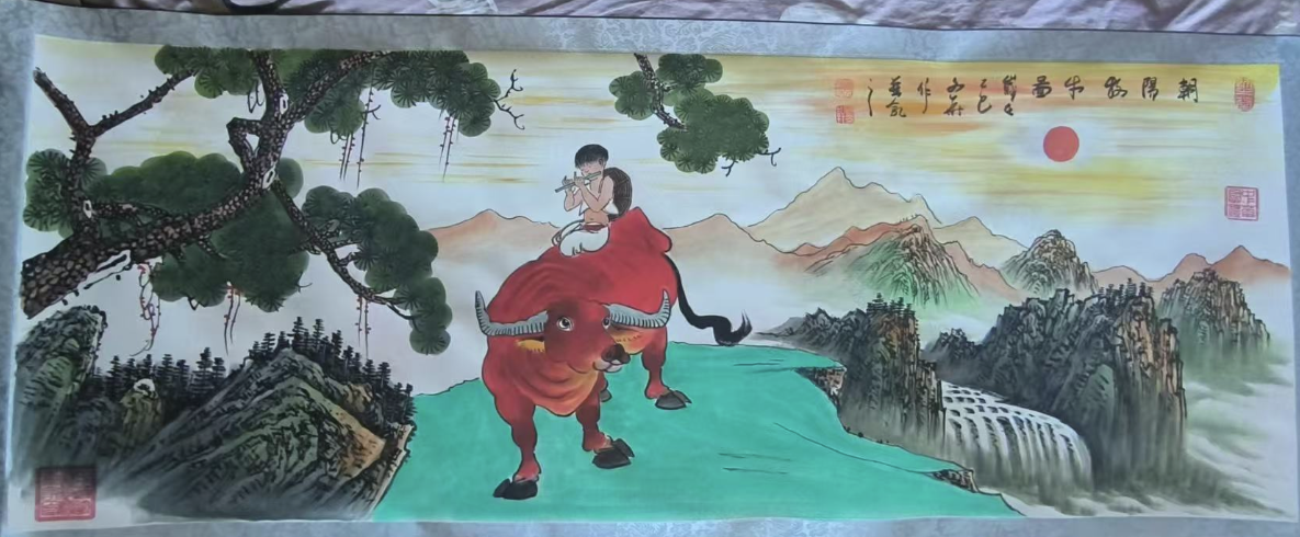 贾文华《朝阳牧牛图》-嘉诚艺术