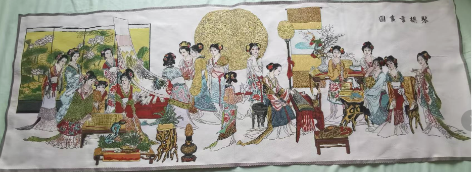 宫庭刺绣《琴棋书画》-嘉诚艺术