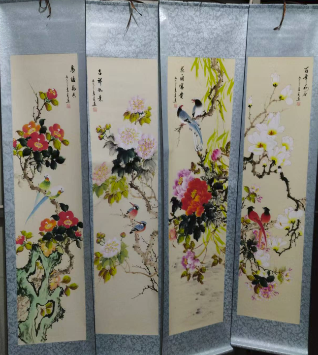 秦霞《鸟语花香》四条屏-嘉诚艺术