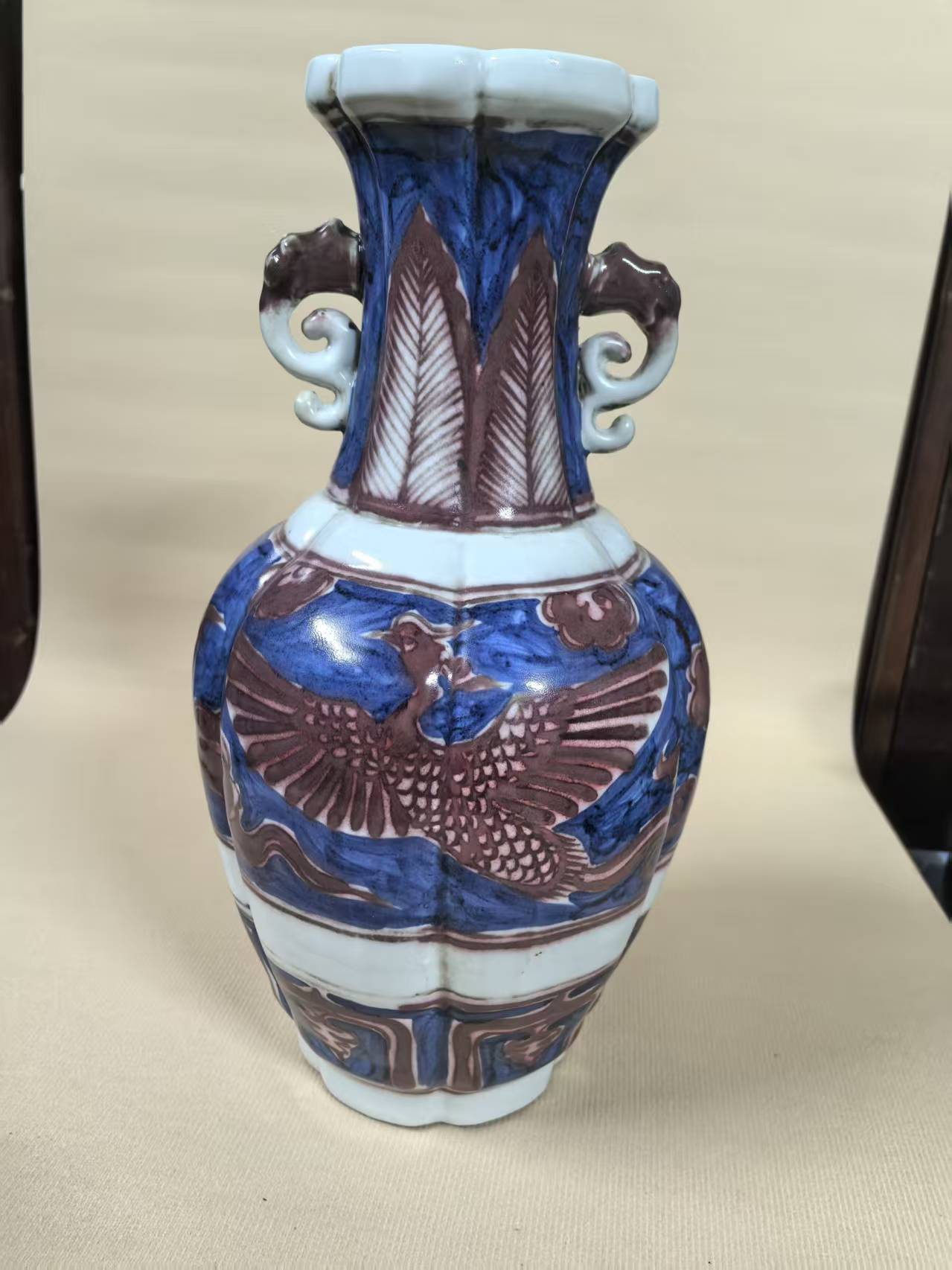 元代《青花釉里红凤纹双耳瓶》-嘉诚艺术