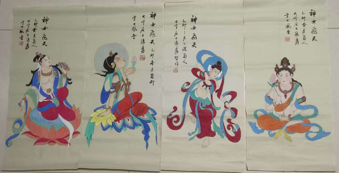张大千《神女飞天》八条屏