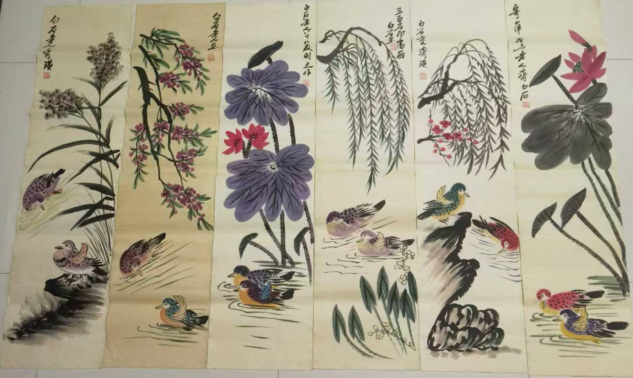 齐白石《鸳鸯画》十二条屏