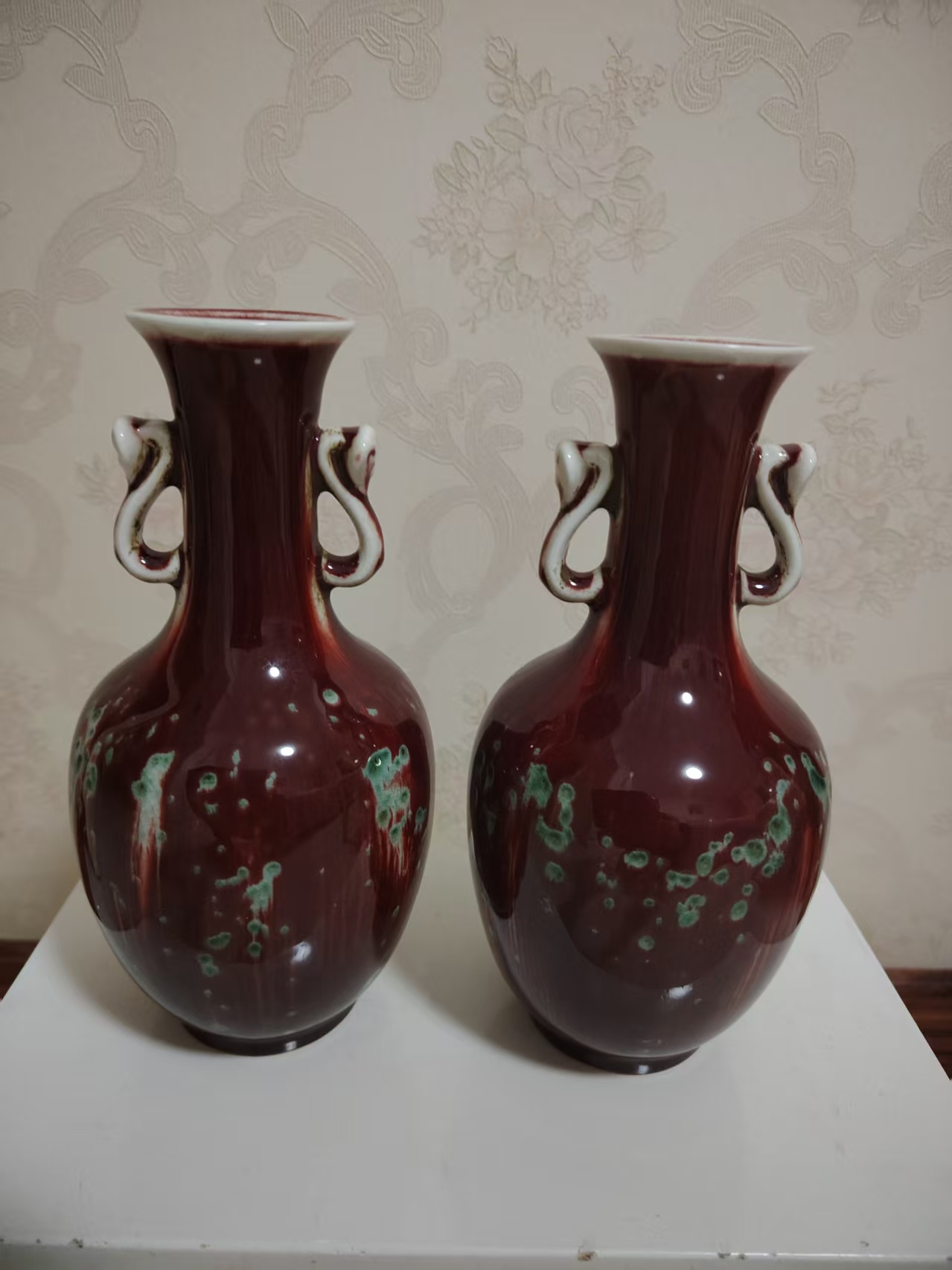 雍正年制《郎窑红釉绿彩象耳瓶》一对-嘉诚艺术