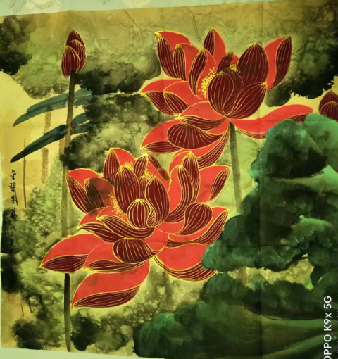 张大千《描金荷花》-嘉诚艺术