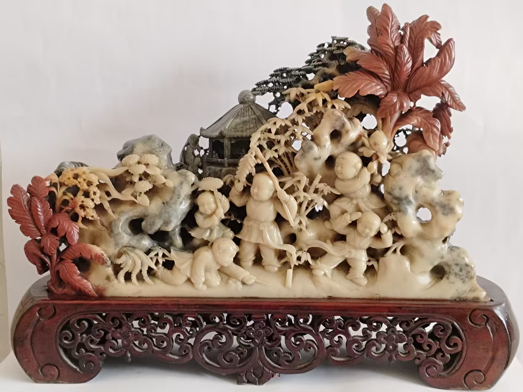 寿山芙蓉石《五子登科摆件》-嘉诚艺术