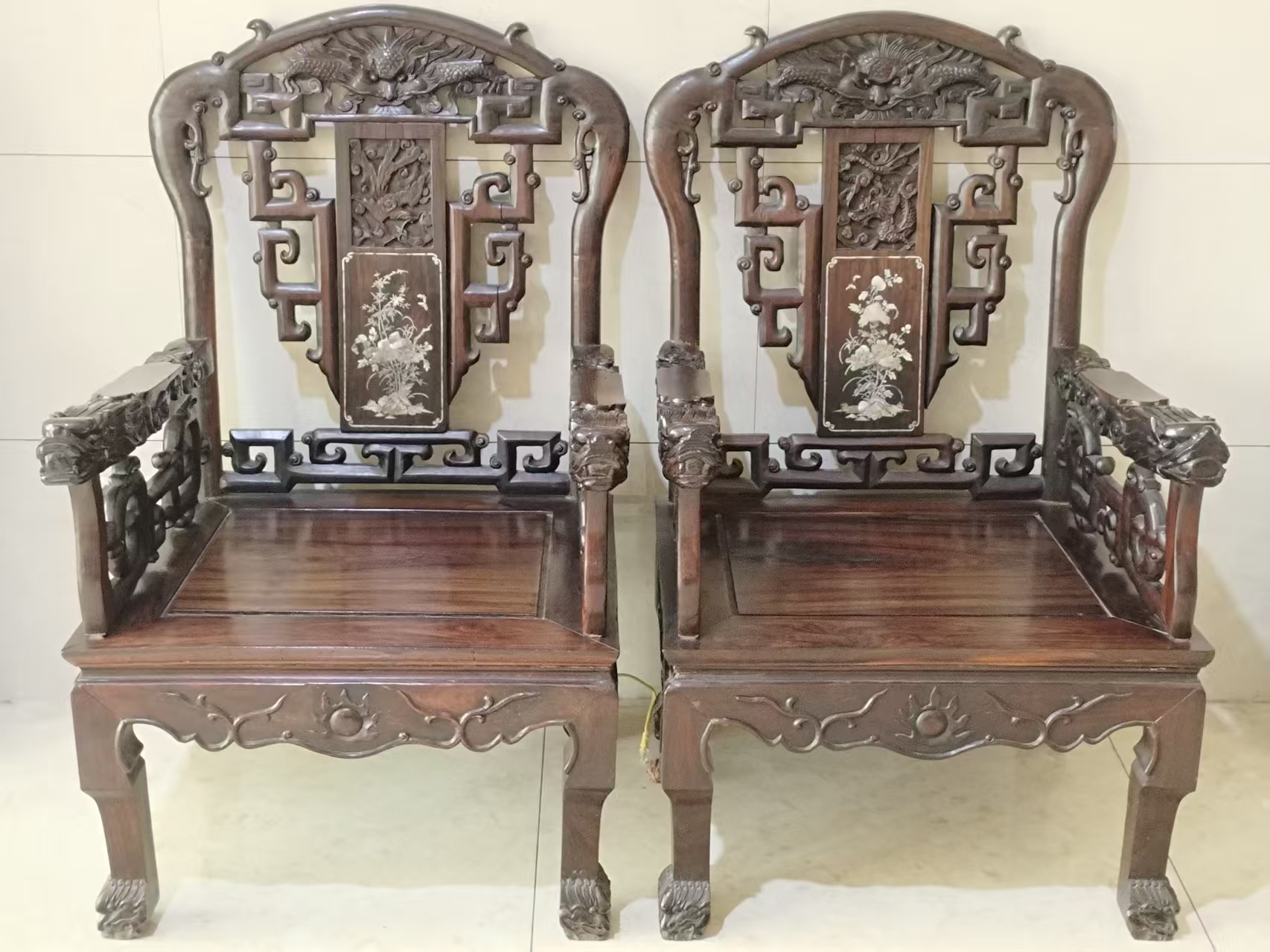 清《海南黄花梨紫油梨龙凤皇宫椅》一套-嘉诚艺术