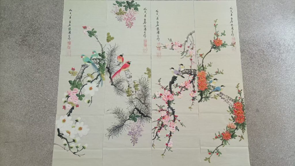 图片[1]-齐白石，徐悲鸿《花鸟图》四条屏-嘉诚艺术