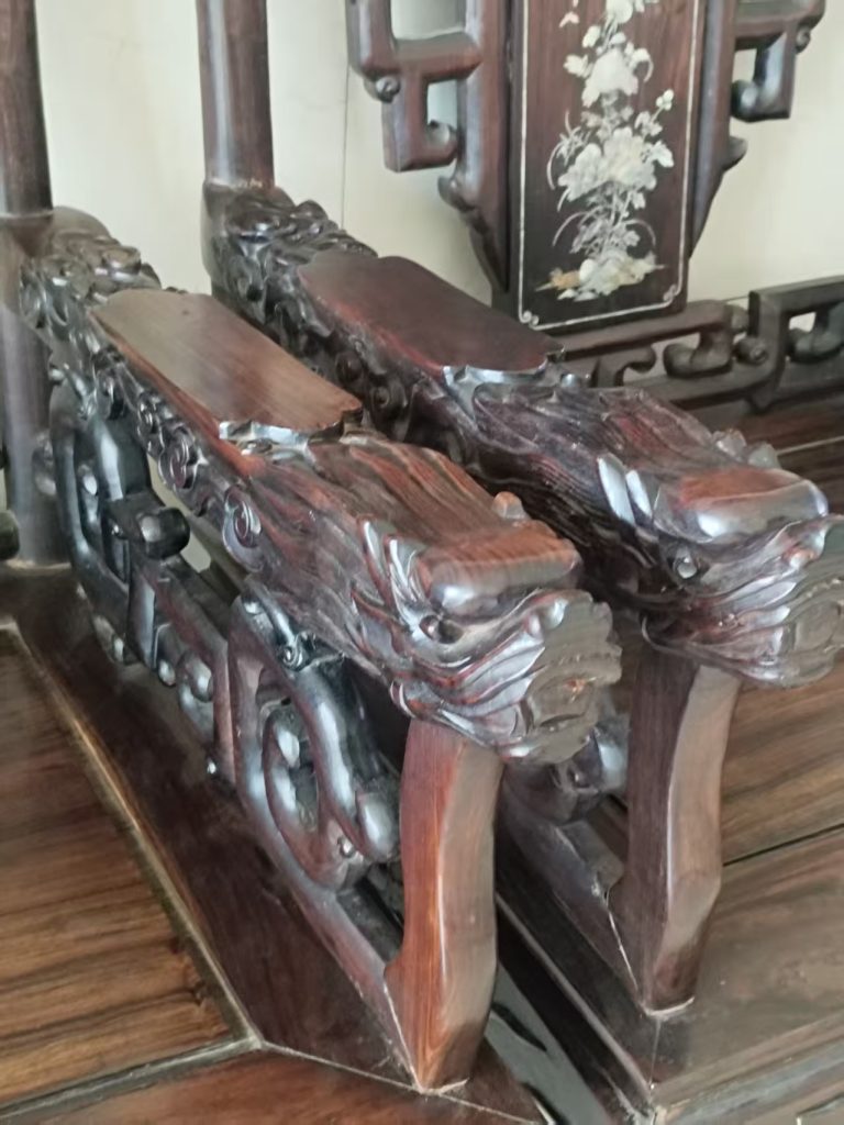 图片[4]-清《海南黄花梨紫油梨龙凤皇宫椅》一套-嘉诚艺术