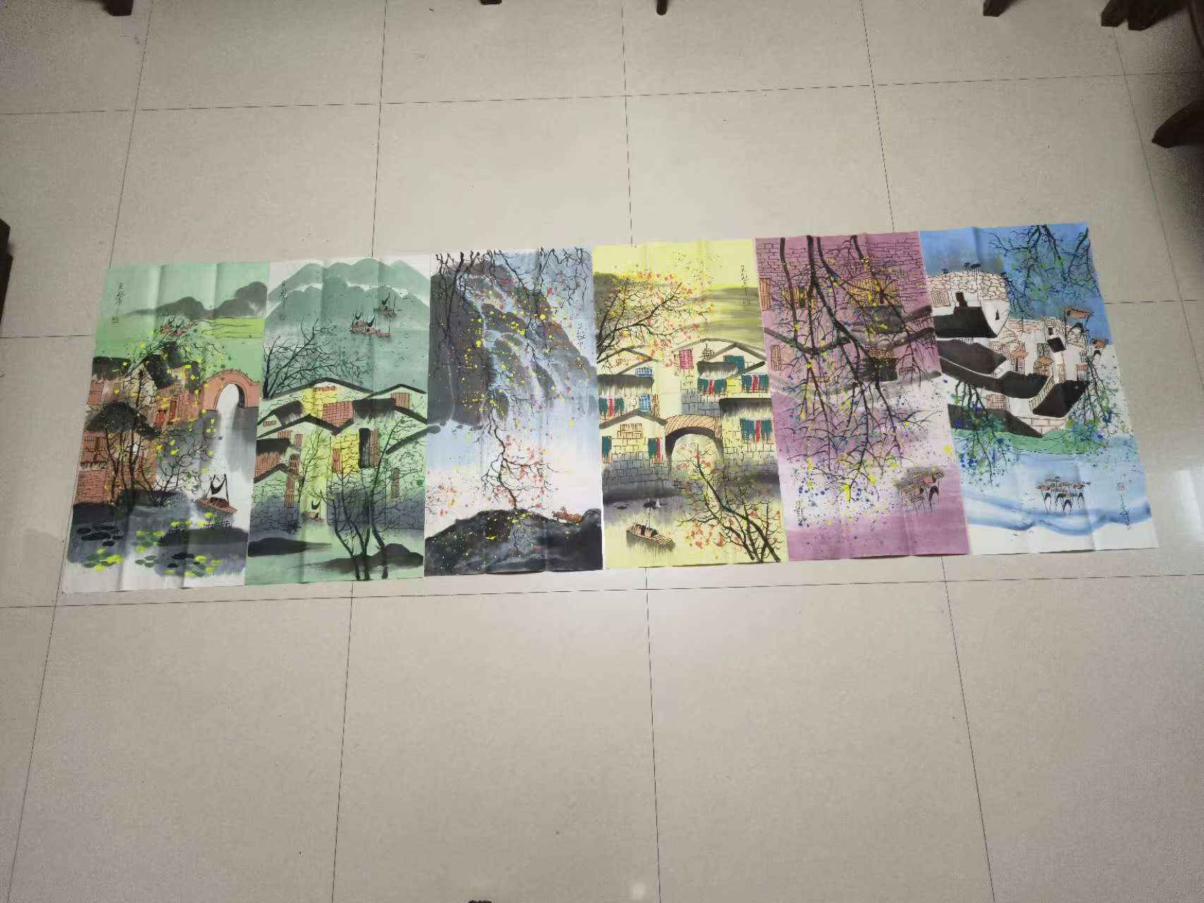 吴冠中《风景图》十二条屏