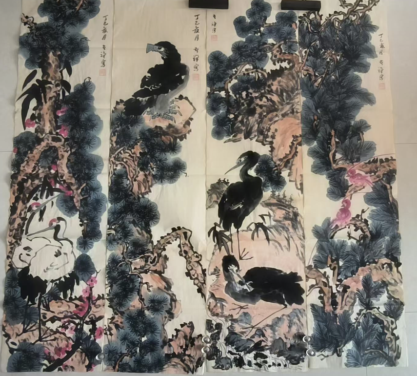 李苦禅《花鸟图》四条屏-嘉诚艺术