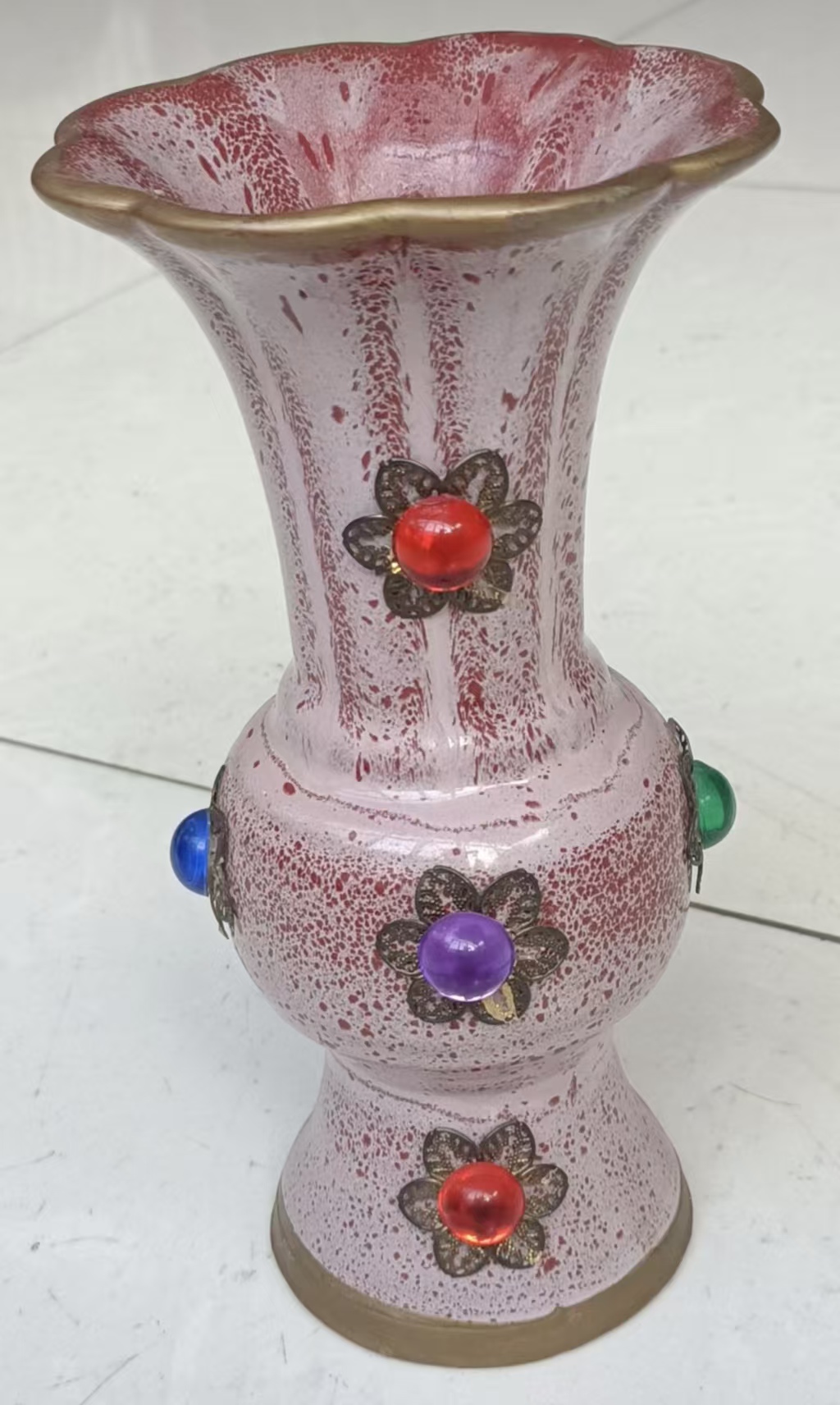 窑变釉嵌宝花口双耳瓶-嘉诚艺术