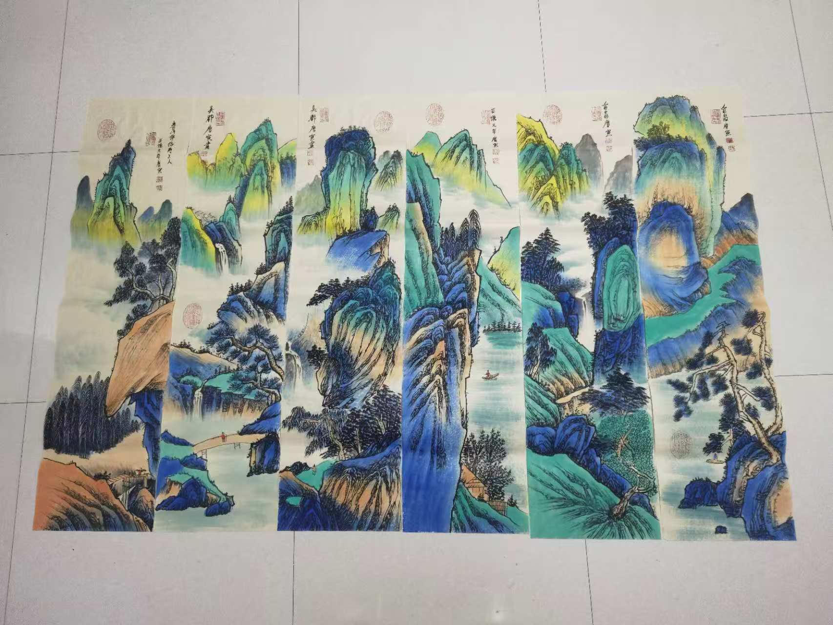 唐寅《山水画》十二条屏