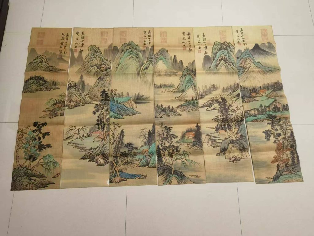 图片[1]-仇英《山水画》十二条屏-嘉诚艺术