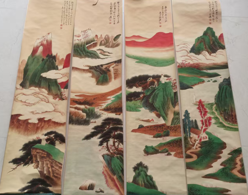 图片[1]-张大千《松云山川》四条屏-嘉诚艺术