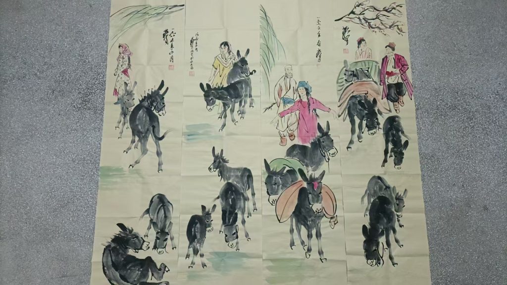 图片[1]-黄胄《群驴图》四条屏-嘉诚艺术