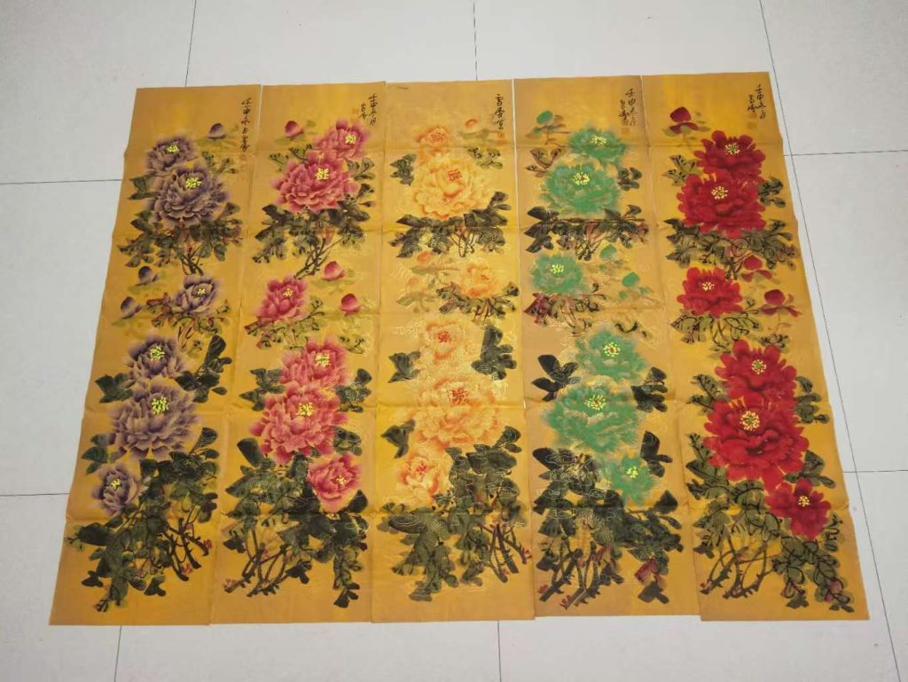 图片[1]-王雪涛《牡丹花》五条屏-嘉诚艺术