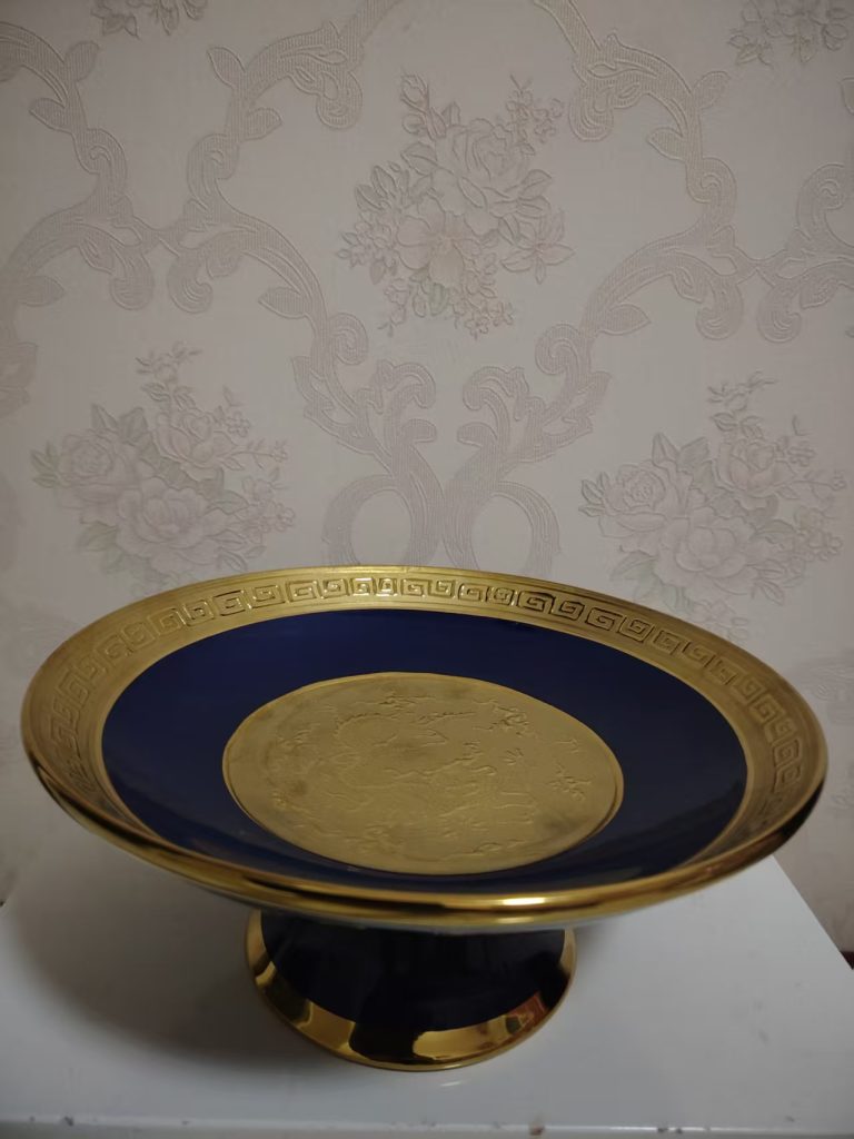 图片[1]-宣德年制《祭蓝釉描金高足盘》-嘉诚艺术