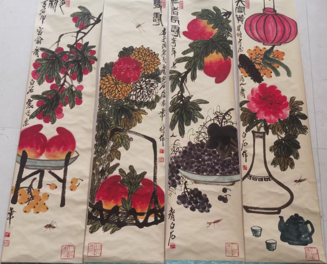 齐白石《多福多寿》四条屏-嘉诚艺术