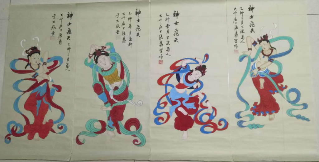 图片[2]-张大千《神女飞天》八条屏-嘉诚艺术