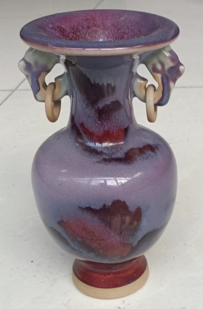 图片[1]-华豫钧窑《双耳环瓷釉瓶》-嘉诚艺术