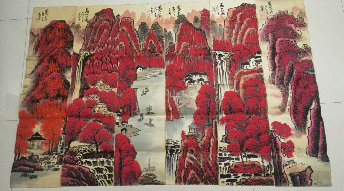 李可染《万山红遍》十二条屏