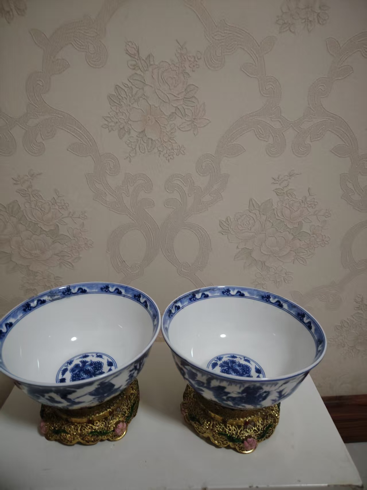 乾隆年制《青花花卉纹碗鎏金底》一对-嘉诚艺术