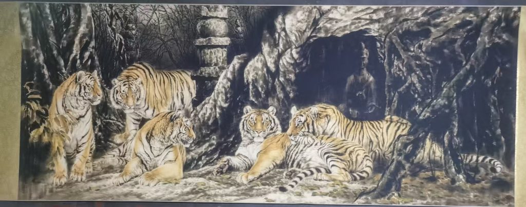 图片[1]-刘普安《五虎听禅图》-嘉诚艺术