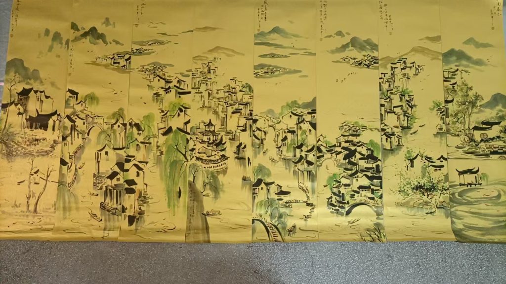 图片[1]-吴冠中《江南春色》金色八条屏-嘉诚艺术