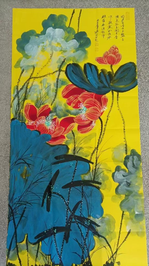 图片[1]-张大千《描金荷花图》-嘉诚艺术