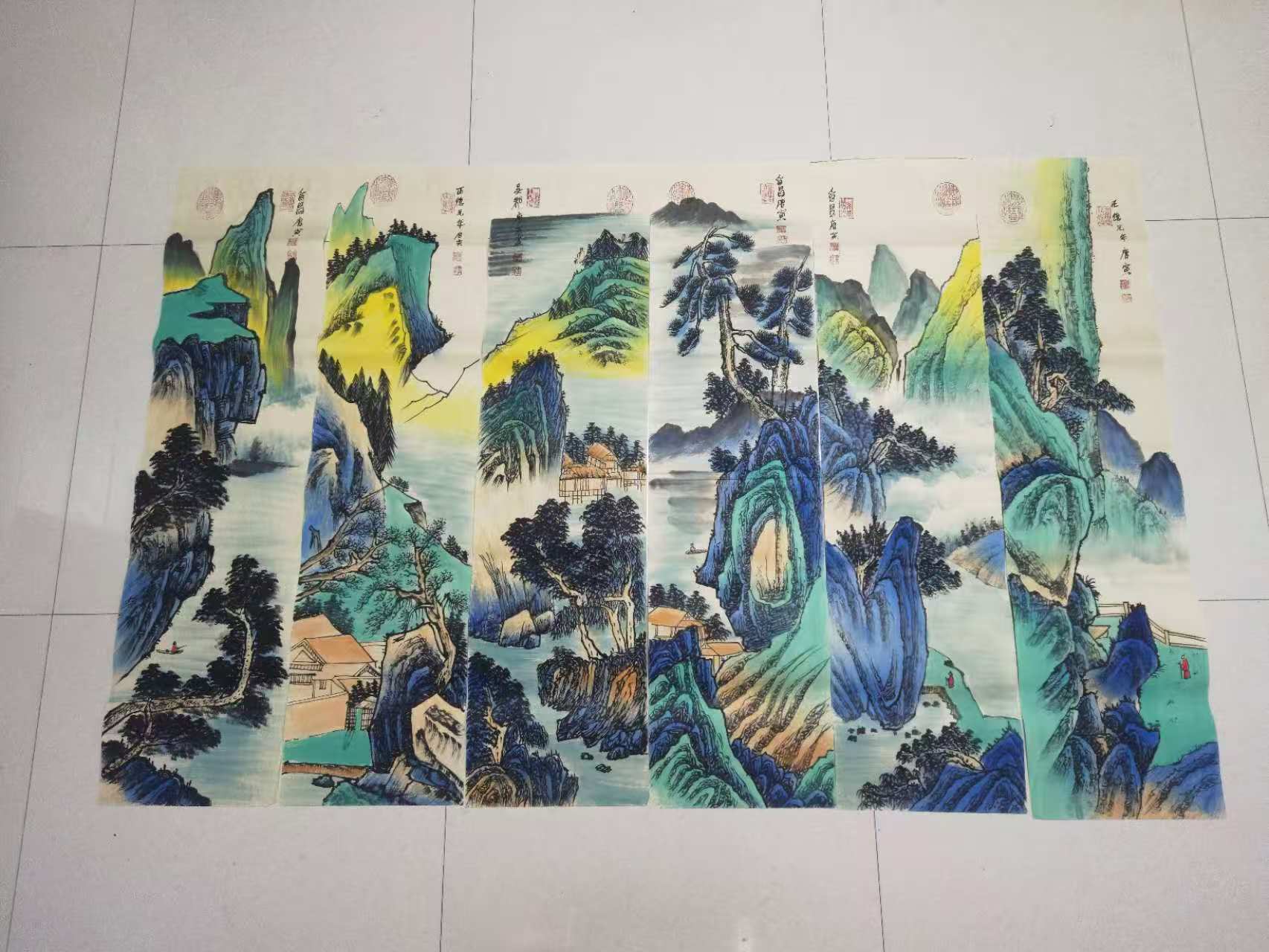 唐寅《山水画》十二条屏-嘉诚艺术