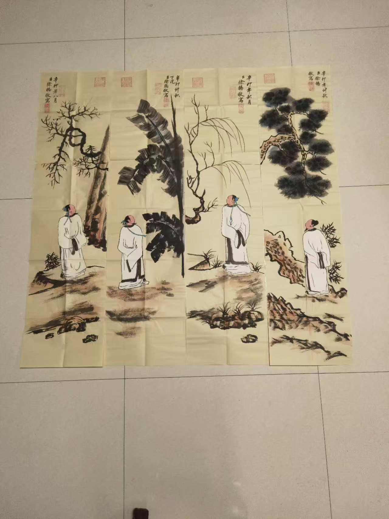 徐扬《人物图》四条屏-嘉诚艺术