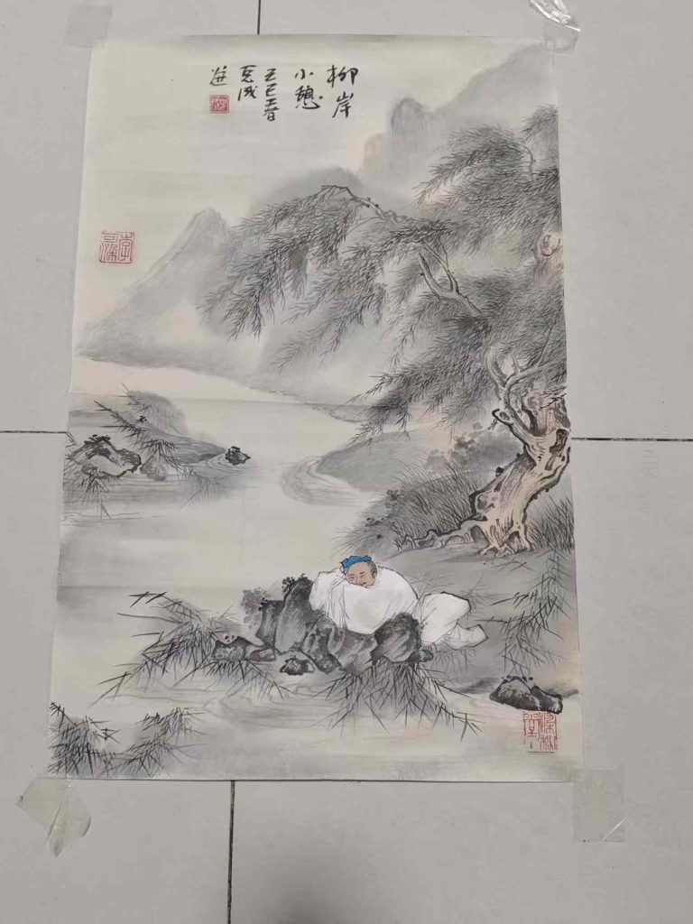 图片[1]-李克成《柳岸小憩》-嘉诚艺术