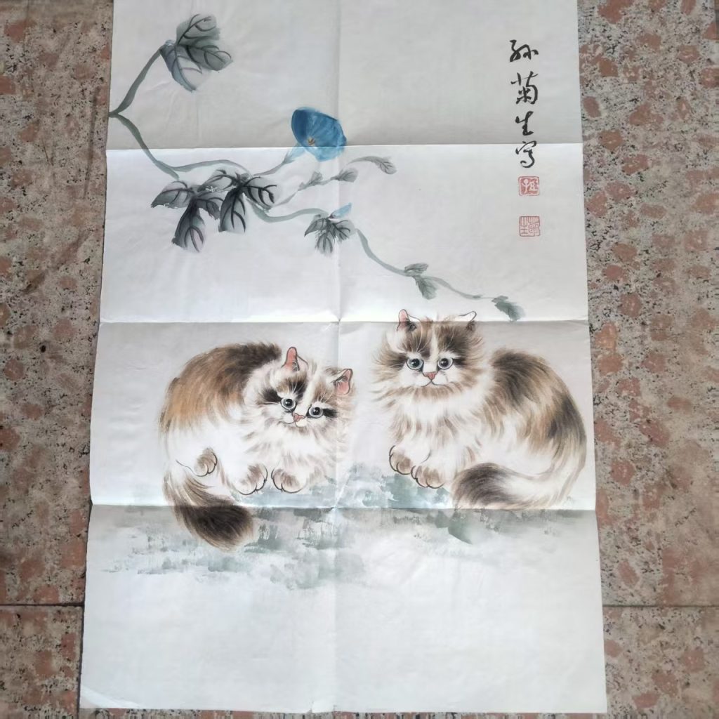 图片[1]-孙菊生《双猫图》-嘉诚艺术