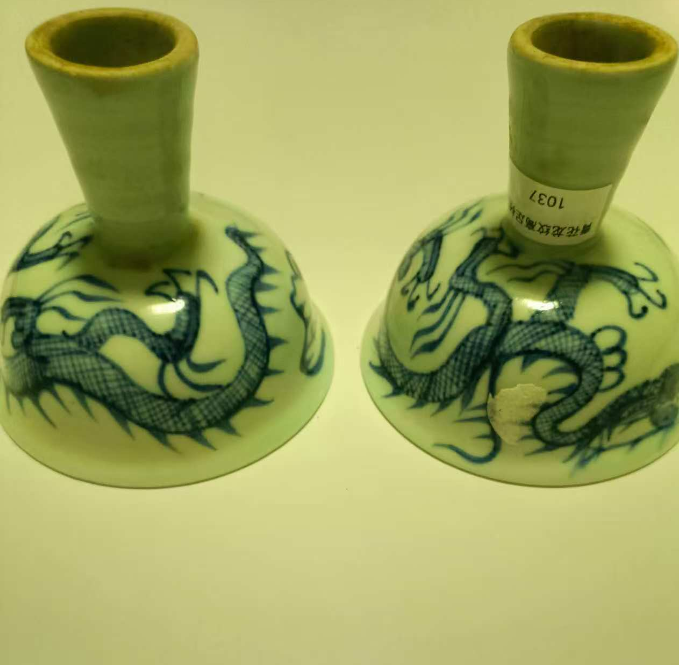 青花龙纹高足杯（一对）-嘉诚艺术