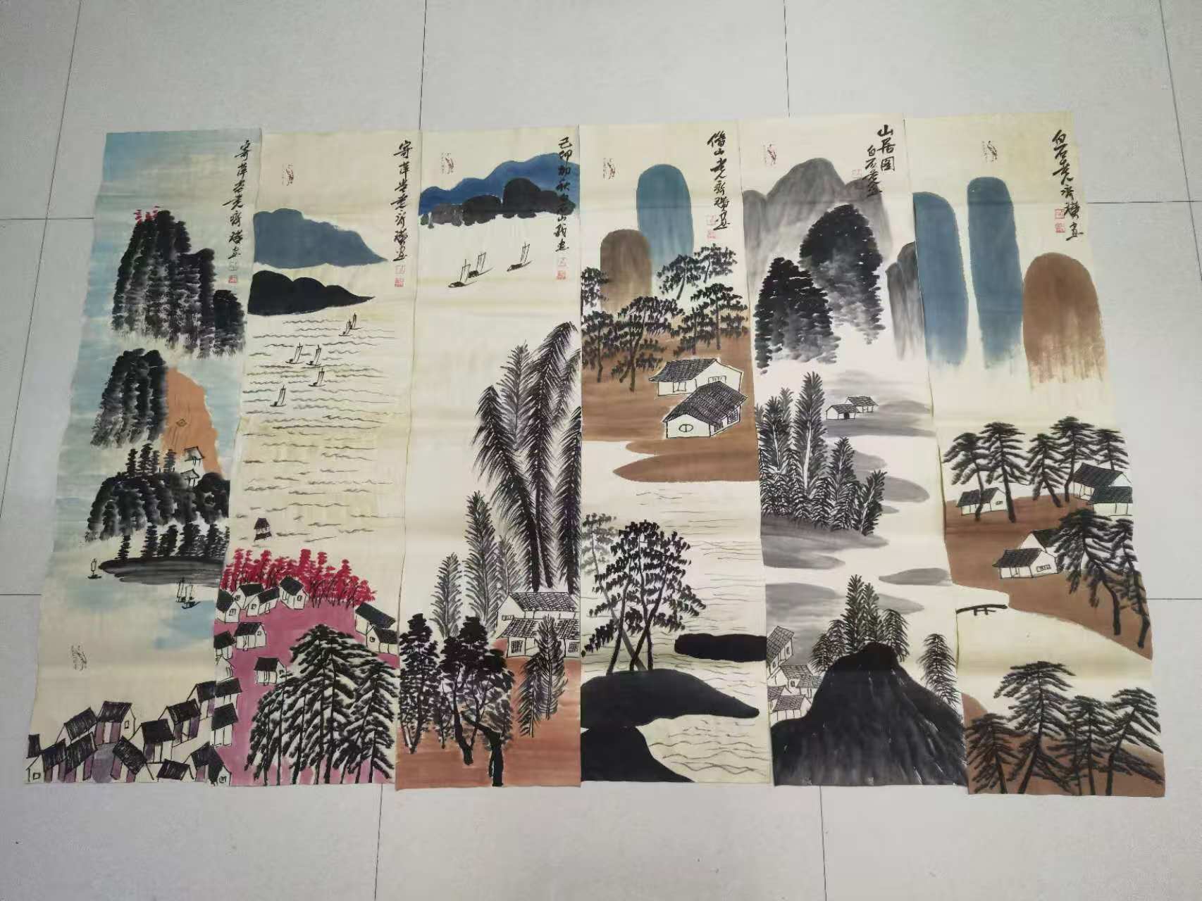 齐白石《山水图》十二条屏-嘉诚艺术