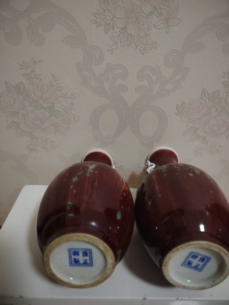 图片[2]-雍正年制《郎窑红釉绿彩象耳瓶》一对-嘉诚艺术