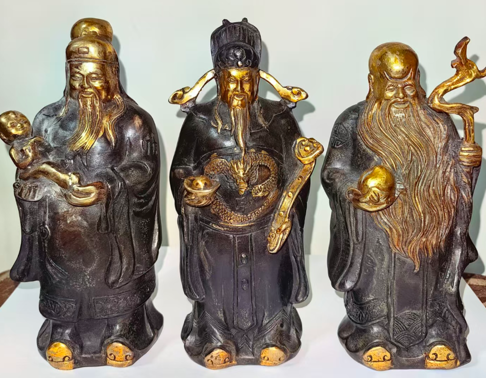 乾隆年制《铜鎏金福禄寿》三星摆件-嘉诚艺术