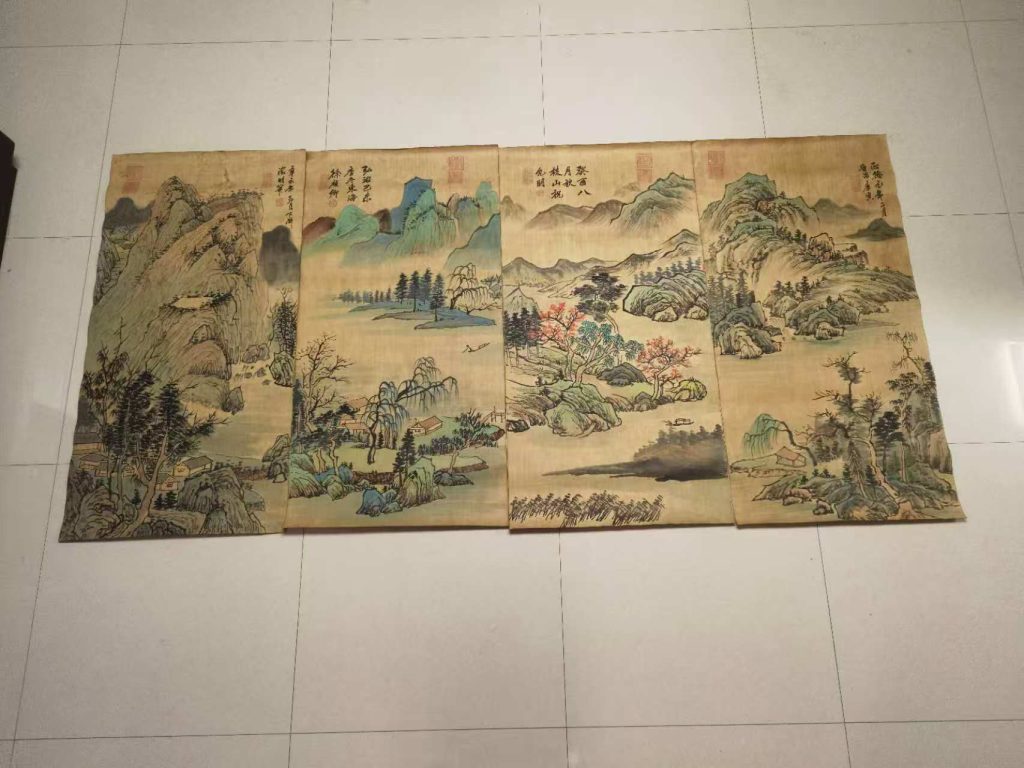 图片[1]-唐寅《山水图》四条屏-嘉诚艺术